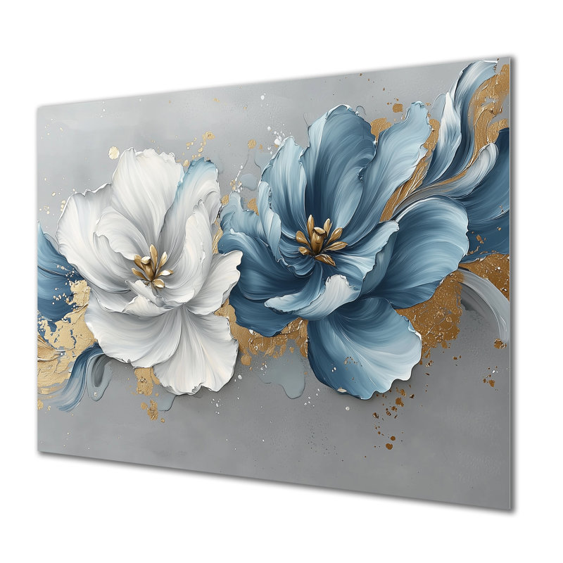 Blue Gold Velvet Blue Tulips River II - Tulipes, impression sur métal, H 12 po x l 20 po