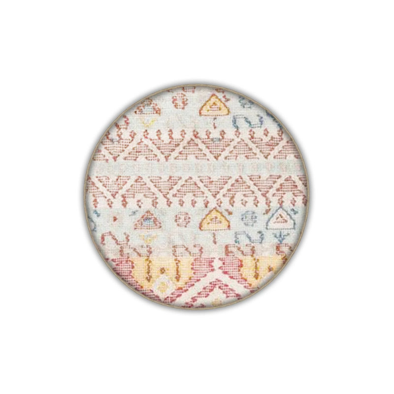 Multicolored Mixed Motif Ethnic Patterned Vintage Decorative Carpet, Round 4'