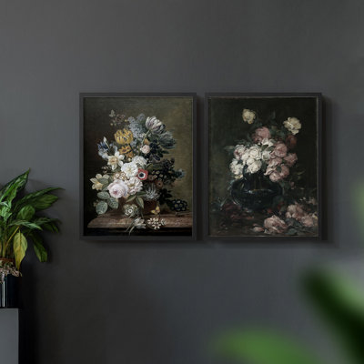 Vintage  Floral LXXXIX  -Framed Giclee Print - Set of 2