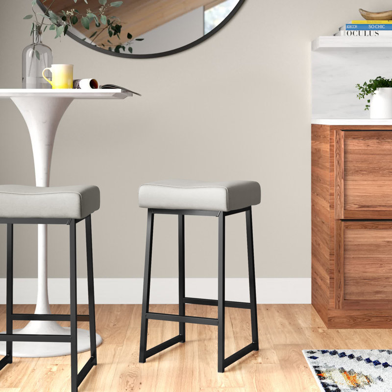 Pantanella Upholstered Faux Leather Counter Stool with Iron Frame, Beige