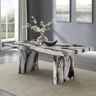 Oxalide Modern Faux Marble Dining Table With Double Pedestal Base by Lark Manor