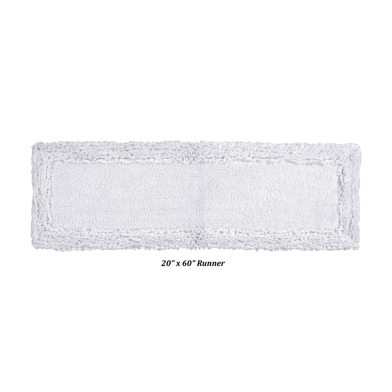 Aveliss 100% Cotton Tufted Bath Rug, Ultra Soft & Absorbent, Spray Latex Backing, Luxurious Ruffle Border, 20" x 60" Runner, White
