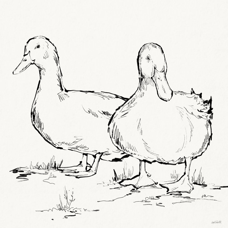 Duck Delight I - impression, H 12 po x l 12 po x P 1,25 po, Pas de tapis, Toile avec cadre argenté
