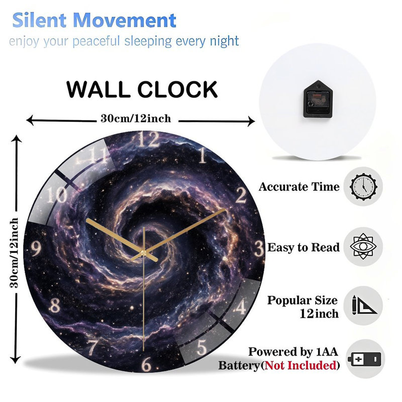Horloge numérique sur spirale, chiffres 12 po, horloge murale moderne en verre