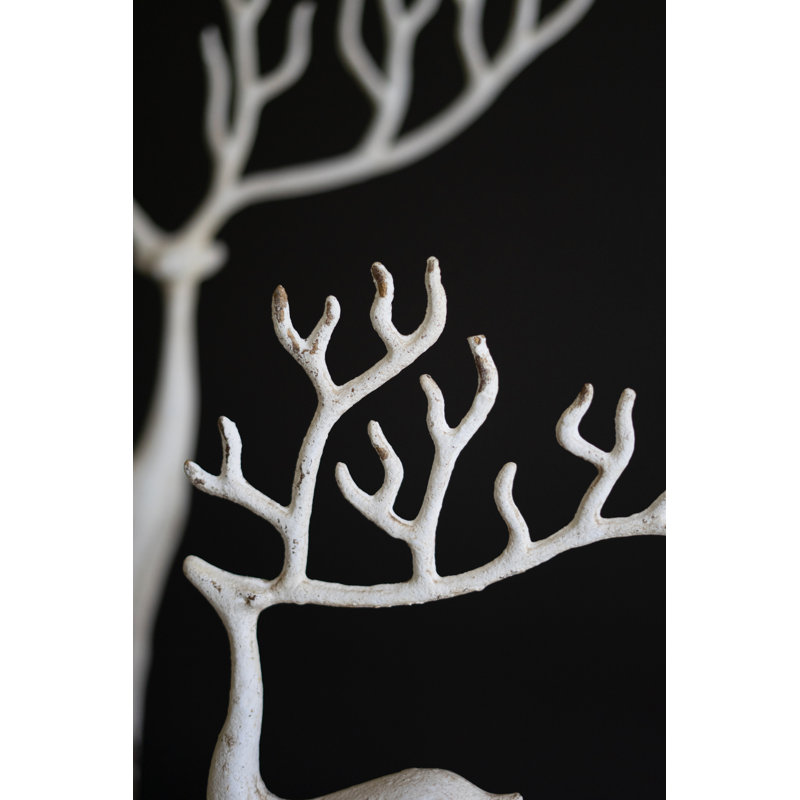 SET OF TWO CAST IRON DEER - WHITE