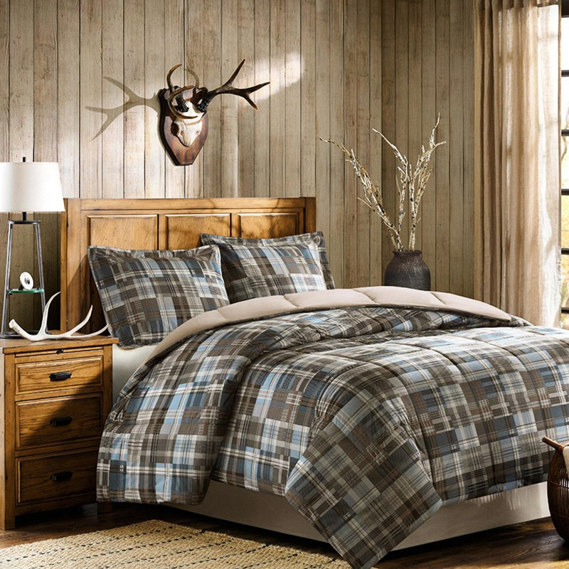 Édredon simple - tissu, tissu écossais bleu-brun, rembourrage en duvet synthétique, fabrication cousue sur boîte, taille lavable à la machine, motif écossais, 1 taie décorative, literie
