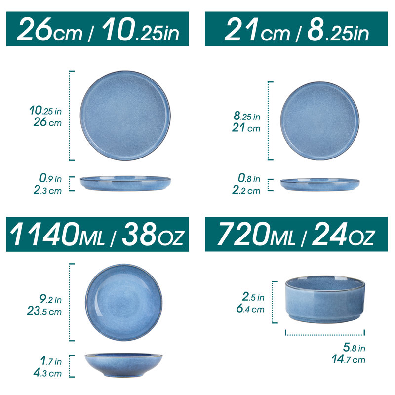 Porcelain China Dinnerware - Service for 4, Blue