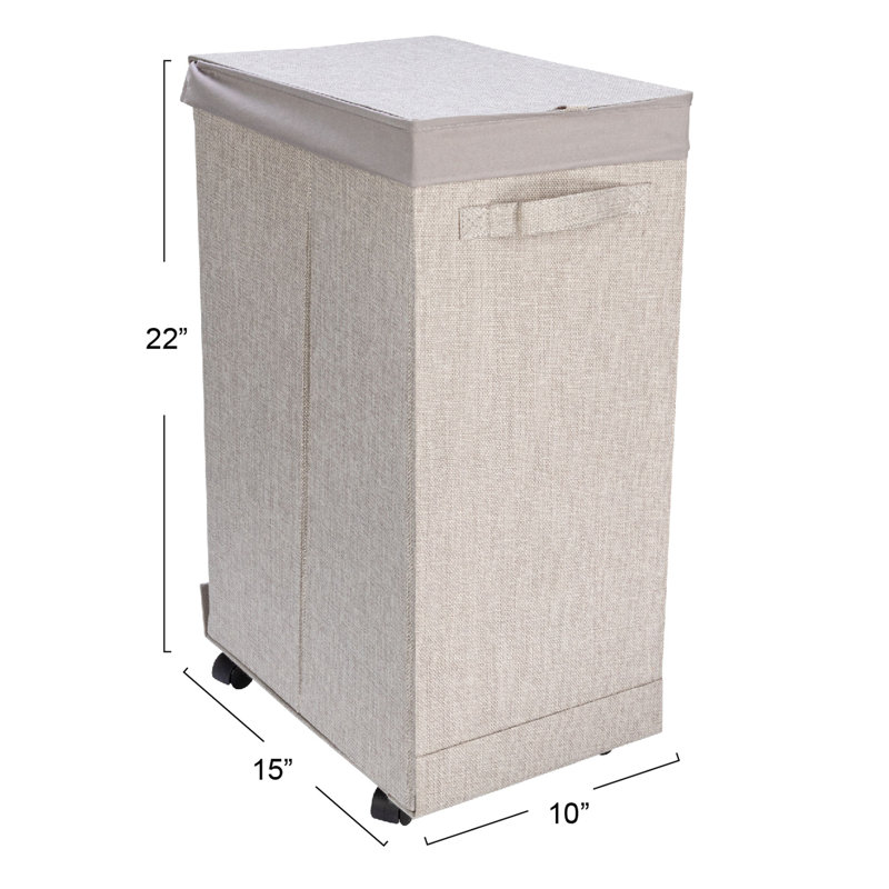 Silver Narrow Collapsible Laundry Hamper with Wheels and Lid
