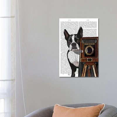 Boston Terrier Photographer by Fab Funky - Wrapped Canvas Print