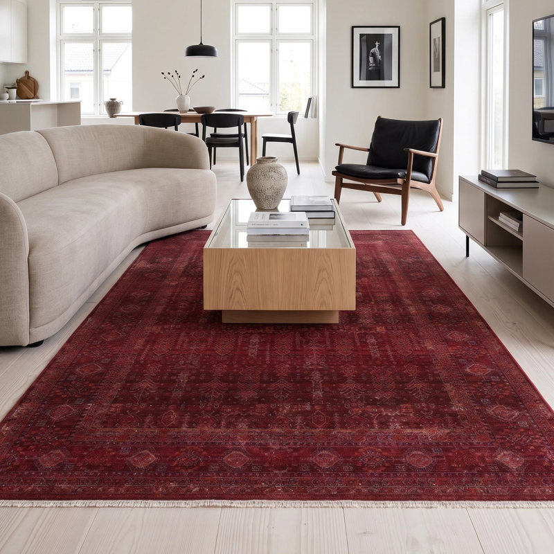 Tapis de sol surdimensionné en polyester tissé à la machine, motif oriental traditionnel bourgogne