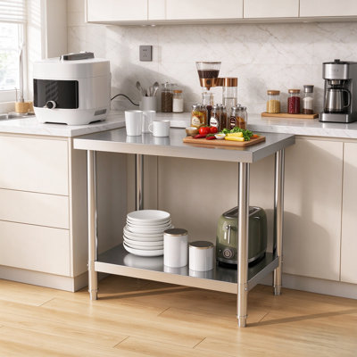 90 cm W Kitchen Island with Stainless Steel Top