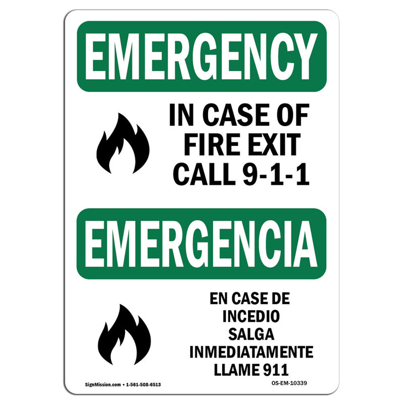Panneau d'urgence, 18" H x 12" W x 0.1" D