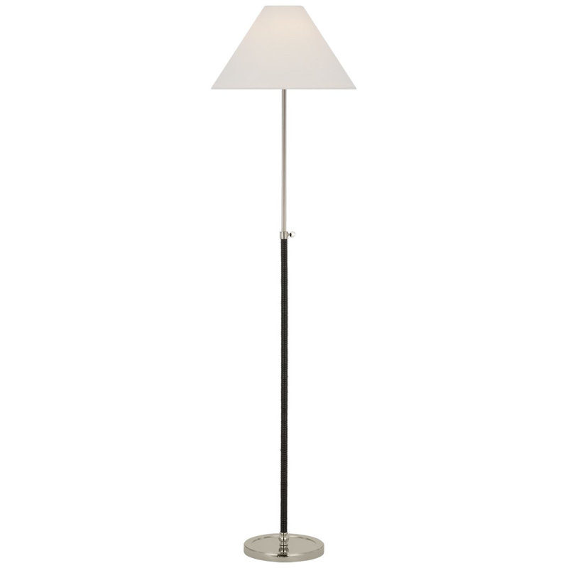 Basden Floor Lamp, Polished Nickel/Black Rattan
