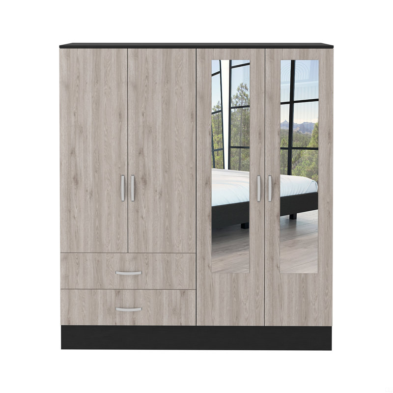 Armoire, six tablettes, deux armoires à deux portes, deux miroirs, deux tiroirs