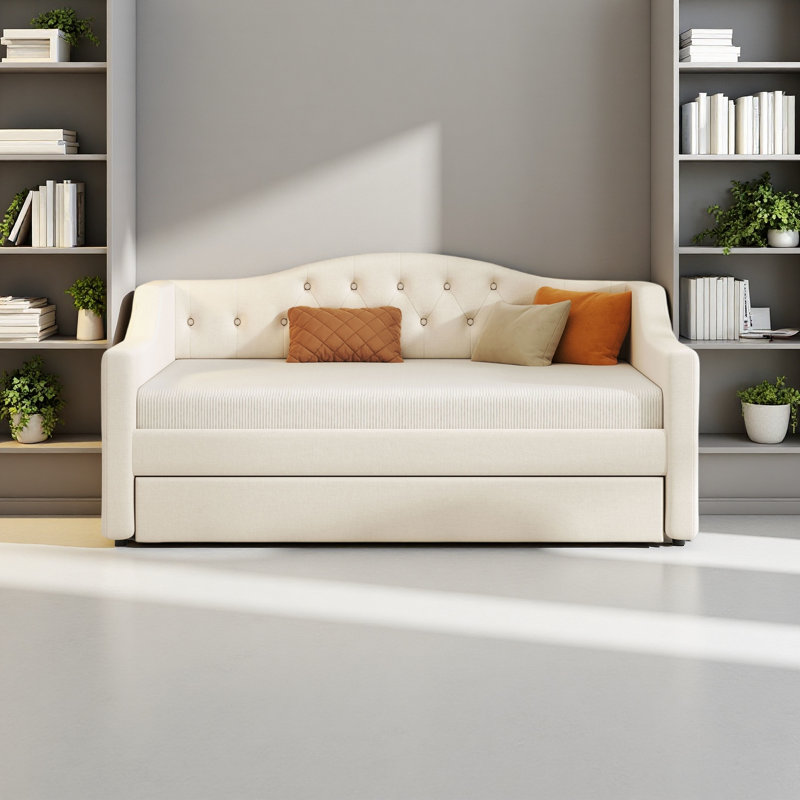 Lit de jour rembourré avec ceinture DEL, Beige