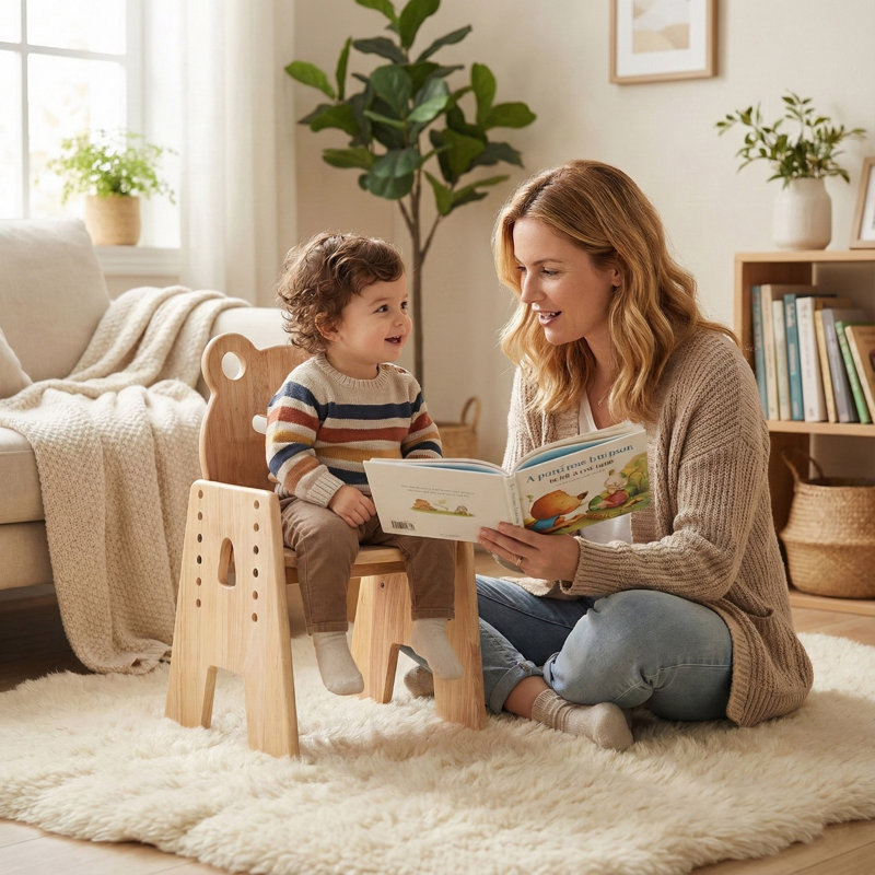 Solid Wood Adjustable Kids Chair for Toddlers and Kids with Frog Backrest, Frog