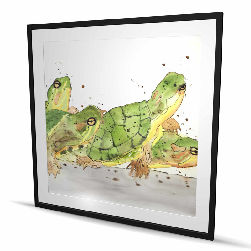 Petites tortues aquatiques - reproduction encadrée mate pour la décoration intérieure