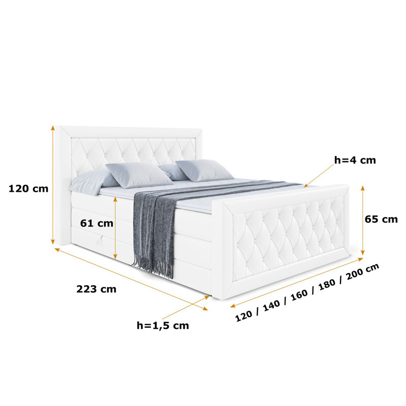 Falk Bed with Mattress, 120cm W x 200cm D, White