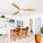 52 Inch Decorative Ceiling Fan With 6 Speed Remote White 3 Solid Wood Blades Reversible DC Motor For Living Room