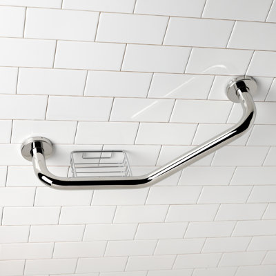 Kingston Brass Meridian 10-Inch x 12-Inch Angled Grab Bar with Soap Holder