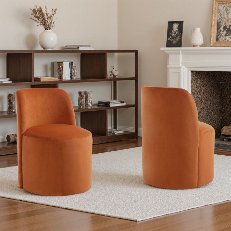 Upholstered Modern Orange Velvet Side Dining Chair (Set of 2), Orange Velvet