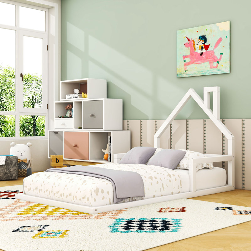 Lit plateforme avec tête de lit, Simple, Blanc