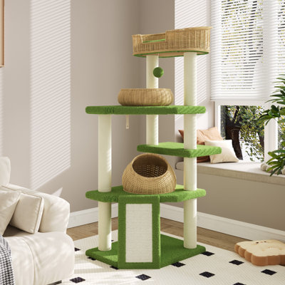 Arbre à chat à plusieurs niveaux de 57 po avec planche à gratter en forme de S et perchoir en osier respirant