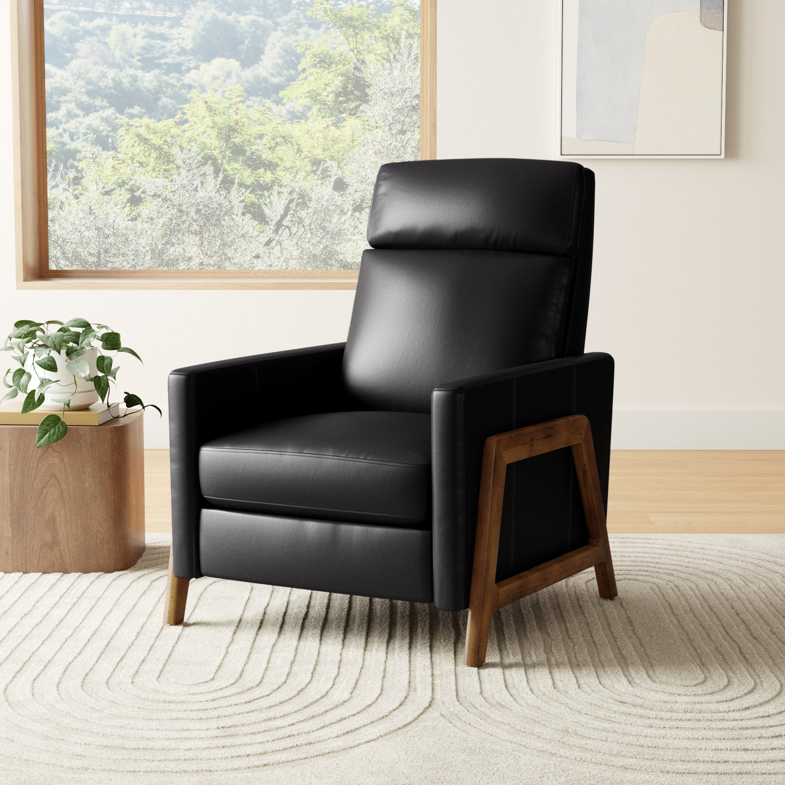 Bosse Genuine Leather Recliner, Black Genuine Leather
