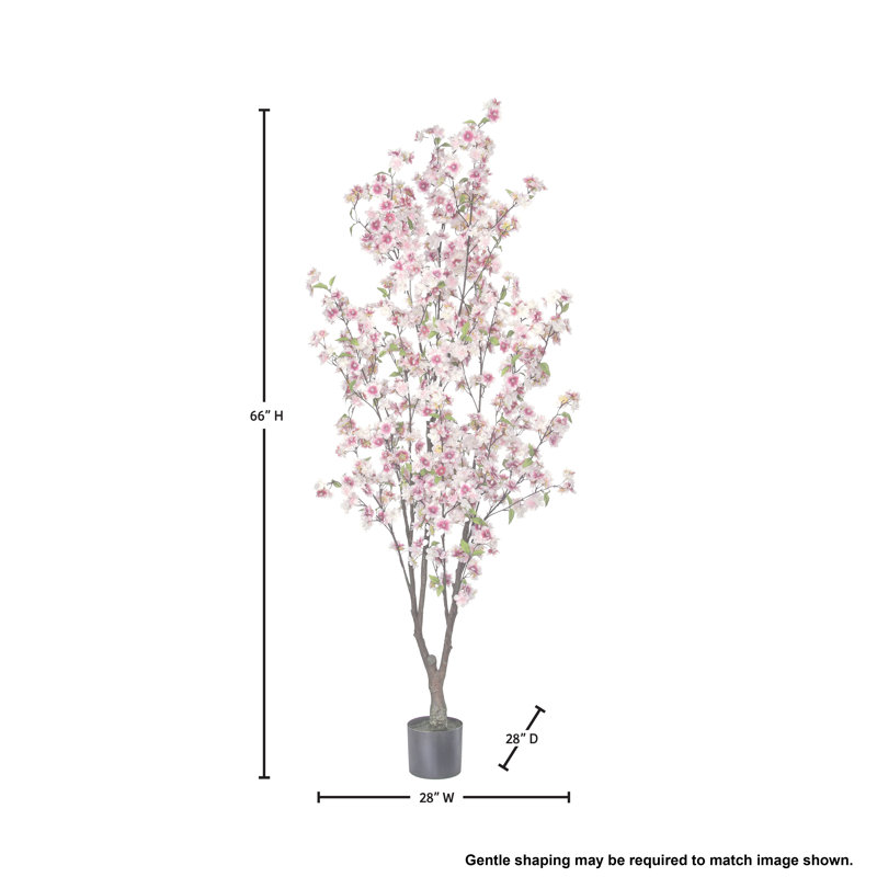 Cerisier en fleurs artificiel en pot, H 66 po x l 12 po x P 12 po, Blanc