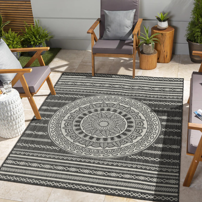 Tapis 7 pi Sunshine Gchar2017 10 po X 10 pi. 3 po, anthracite, polypropylène, teint, décoratif pour la maison et le jardin