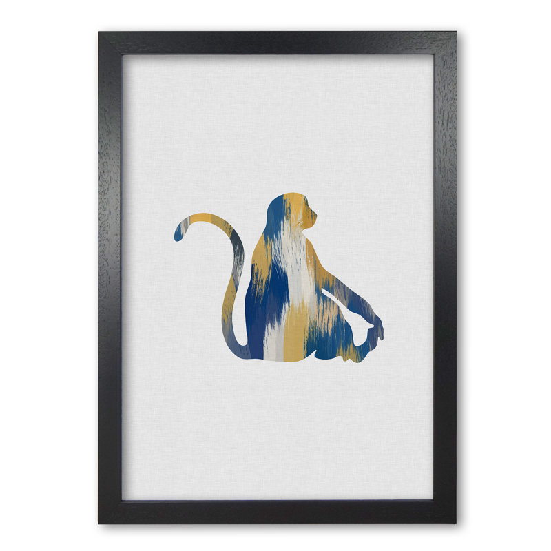 Monkey Blue & Yellow - Print, Black Grain Frame, 60 cm H x 42 cm W x 5 cm D