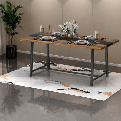 Tables de salle à manger spacieuses à 8 places (table seulement, sans chaises, avec plateau et pieds), en acier à densité moyenne, industriel rustique, pour la cuisine