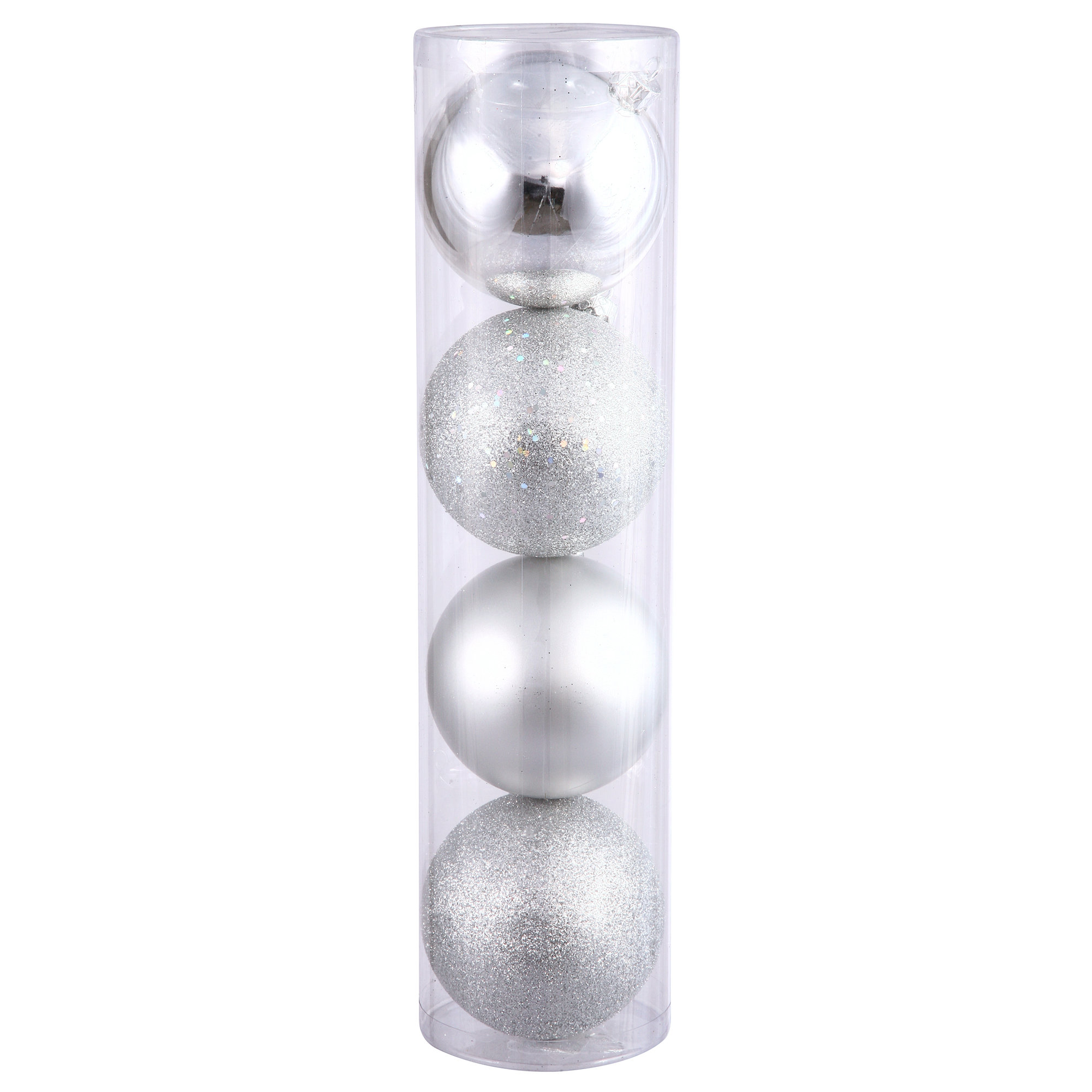 Holiday Décor Ball Ornament, Silver Shiny, Matte, Glitter, Sequin, 10" H x 10" W x 10" D