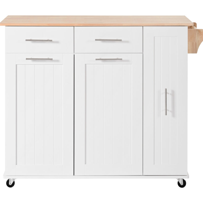 Îlot de cuisine avec comptoir mobile, organisateur coulissant à 3 niveaux, rangement interne, chariot roulant sur roulettes, 2 tiroirs, porte-serviettes, abattant pliable blanc, fabrication d'armoire