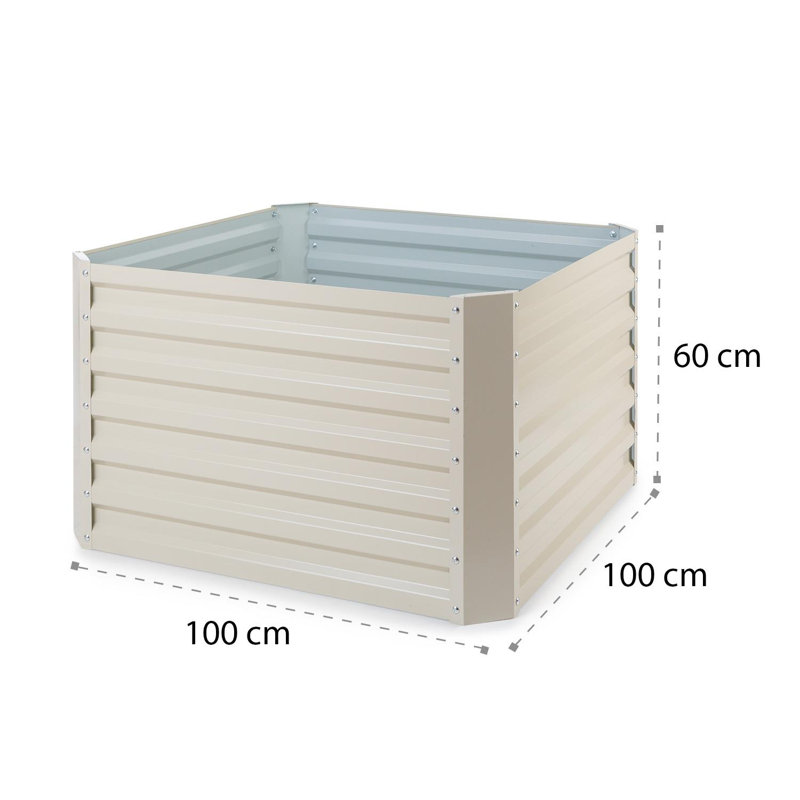 Metal Raised Flower Bed, Beige, 60cm H x 100cm W x 100cm D