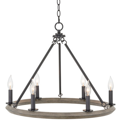 Lustre en bois de style rustique de style campagnard industriel 6 lumières Gracie Oaks Banwarilal