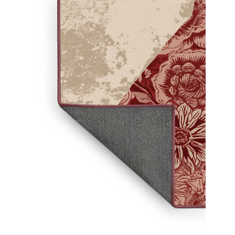 Soft Plush Fellman Valentines Modern & Contemporary Abstract Area Rug in Beige – Rose Binding, 7x10