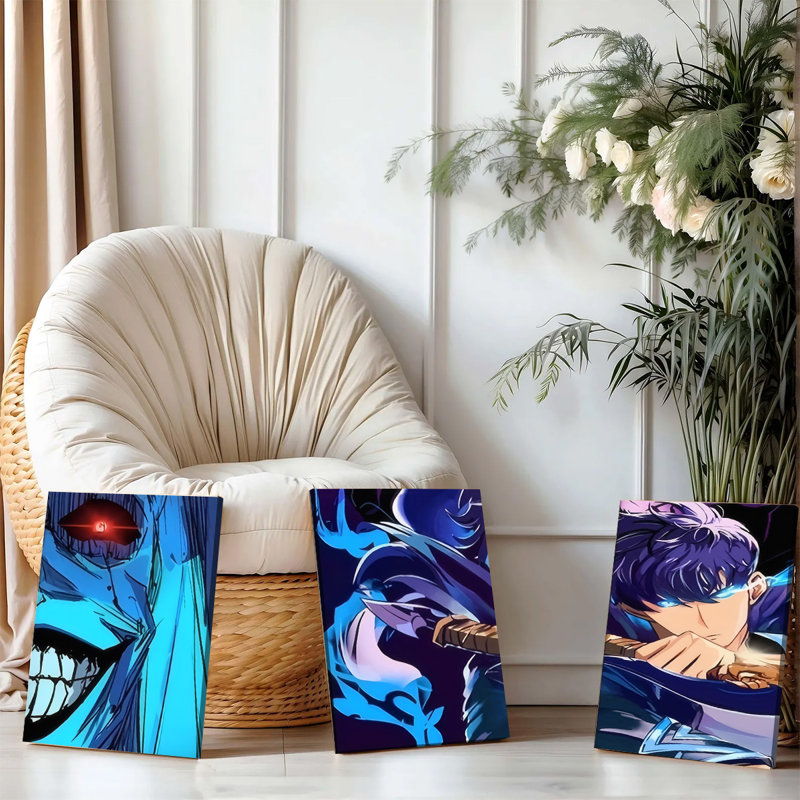 Ensemble de 3 affiches murales encadrées, style manga, sur toile, pour un décor moderne idéal pour le salon, la chambre ou le bureau. Affiches élégantes, prêtes à accrocher, aux couleurs vives et de haute qualité, parfaites pour les fans et les collectionneurs d'anime.