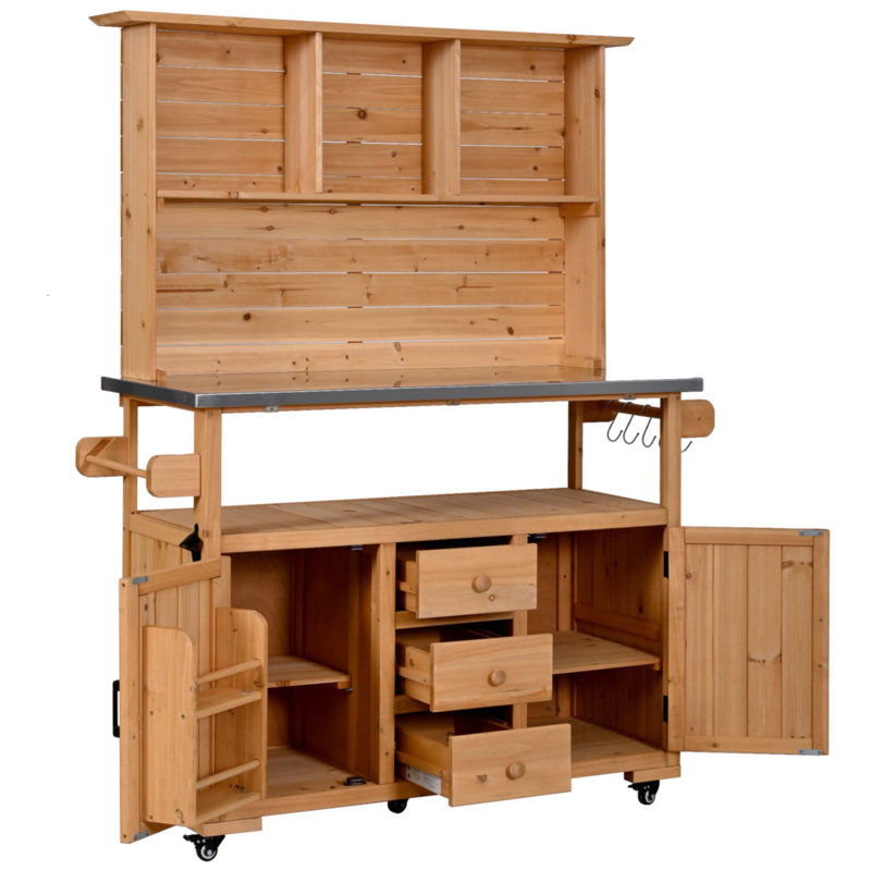 Grand banc de rempotage de jardin 65 po avec roues verrouillables, Naturel / gris