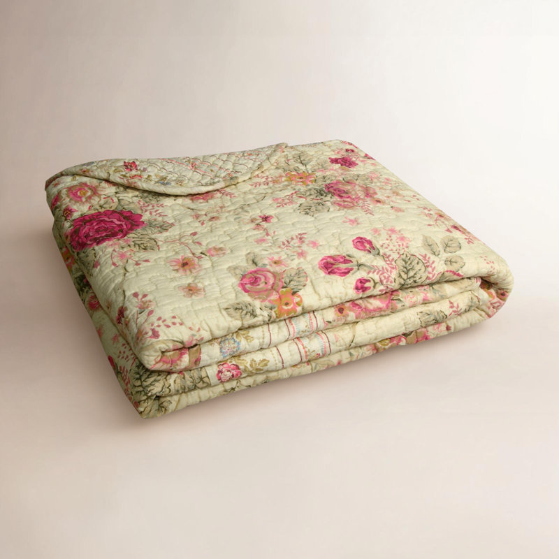Greenland Home Antique Rose Multi Throw, 50x60 Inches, Ecru