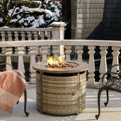 Ronyae 32'' W x  25'' H Propane Fire Pit Table with Lid ,Rattan Round Gas Fire Pit Table