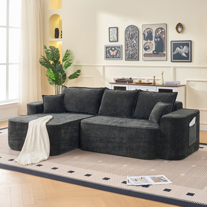 Canapé modulaire en L avec méridienne Elysia, 104.00*56.70*25.60, Noir