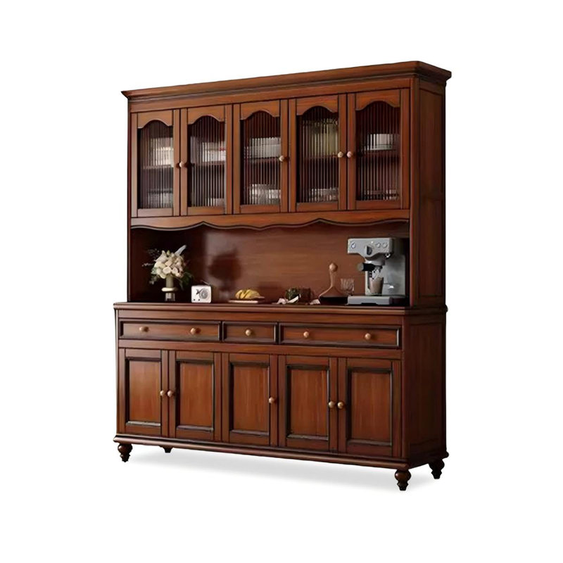 Buffet en noyer massif et bois manufacturé, 82.28" H x 70.47" W x 18.5" D