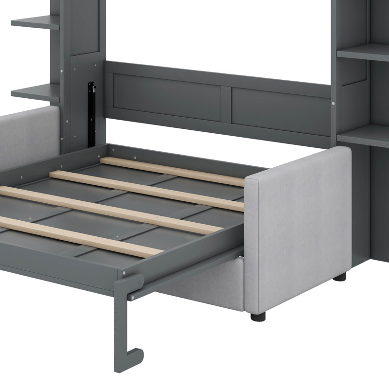 Queen Size Murphy Bed With Sofa, Gray