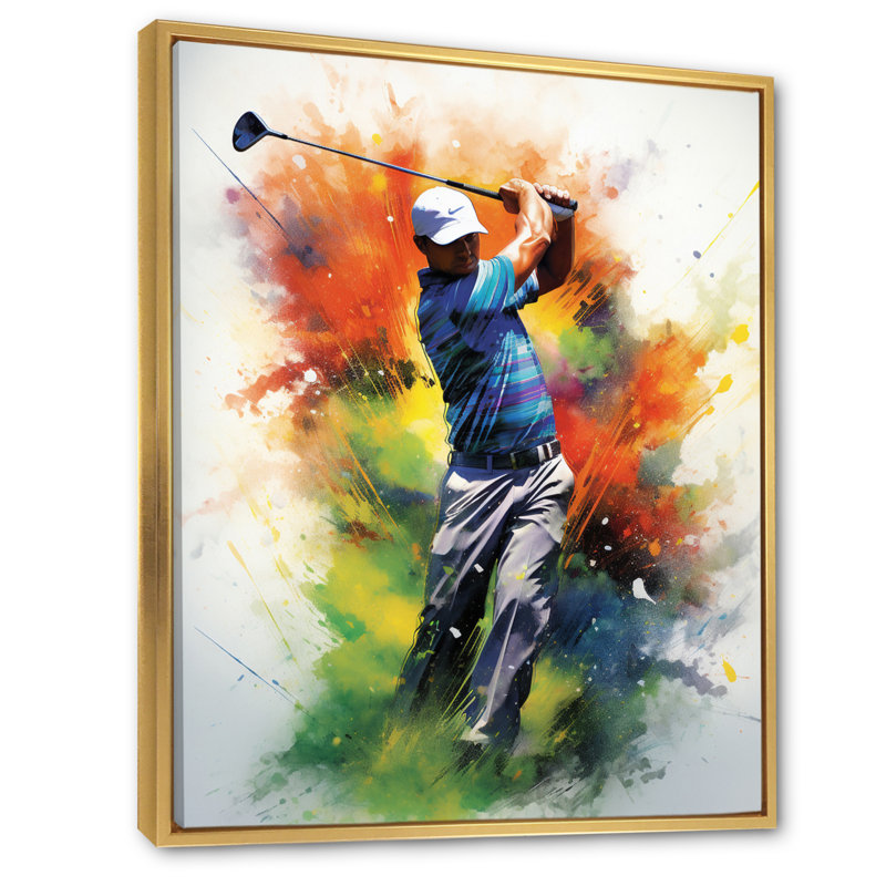 Konan Golf Dynamic Drives I - Art mural golf, Cadre flottant doré, H 20 po x l 12 po x P 1 po