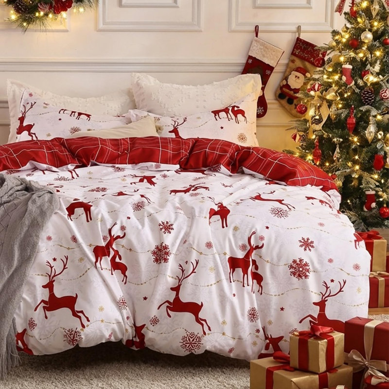 Ensemble de housse de couette de Noël, literie réversible de très grande taille avec taies décoratives, B