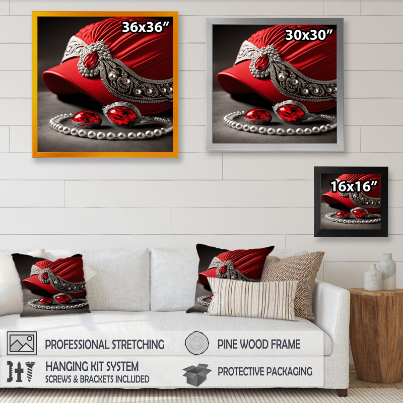«Neonila Vintage Glam Red Hat», reproduction sur toile, Cadre photo noir, H 16 po x l 16 po x P 1 po