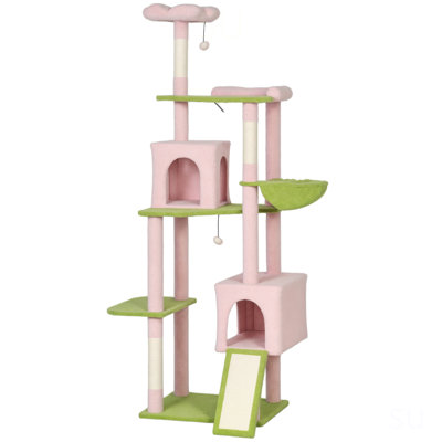 Large Cat Tower With Scratching Post & Board 74" Flower Cat Tree