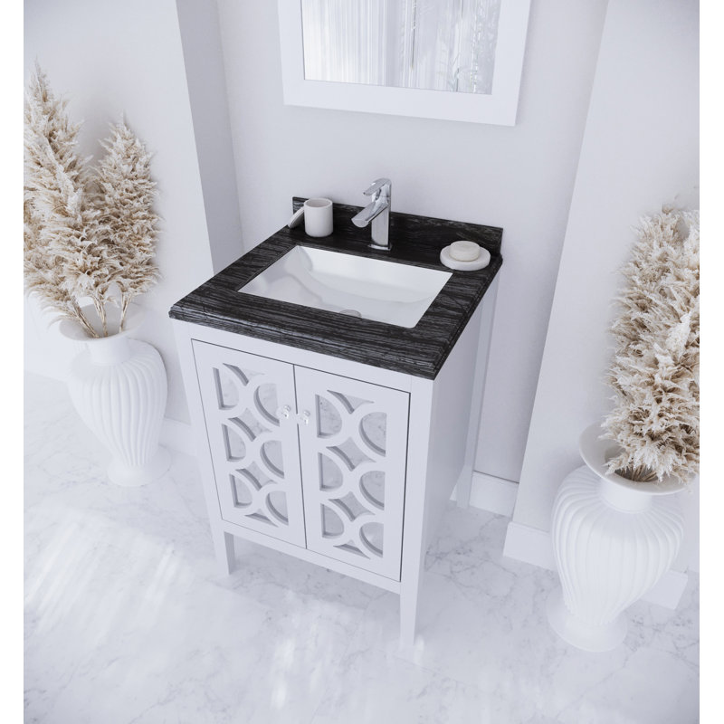 Ensemble de meuble-lavabo simple 24 po Caballero, Blanc, Bois noir
