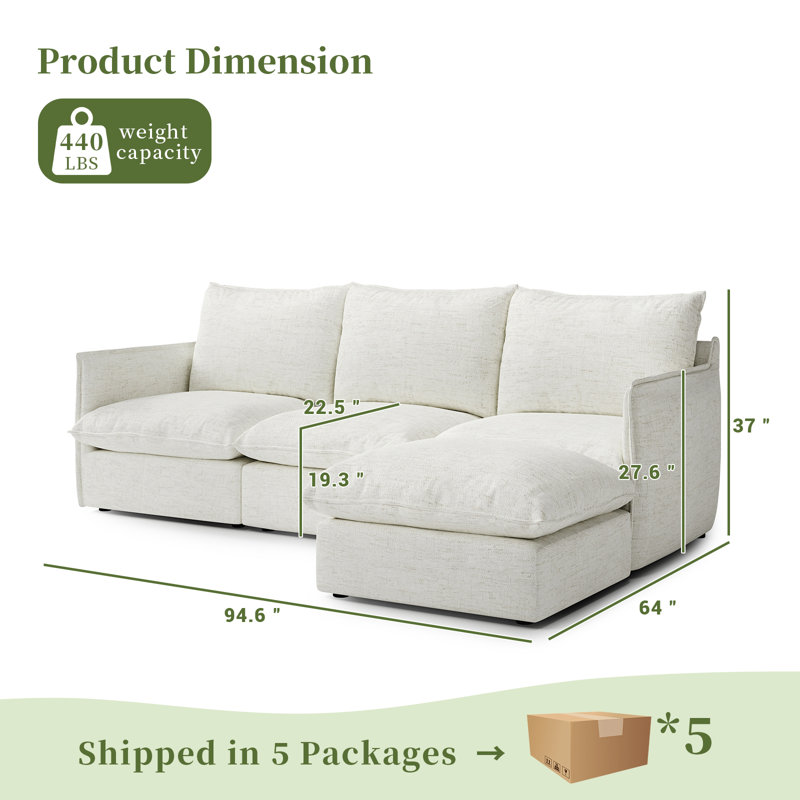 Canapé modulaire rembourré, rembourré en duvet pour le salon Sectiona, canapé Cloud, canapé modulaire rembourré, 4